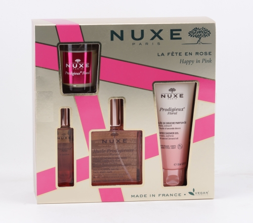 Nuxe - Happy in Pink - Huile Prodigieuse Florale 4-teiliges Geschenkset + Parfum