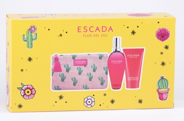 Escada - Flor del Sol Set - 100ml EDT + 150ml Body Lotion + Tasche / Clutch Bag